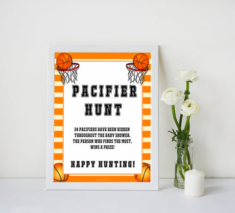 Basketball baby shower games, pacifier hunt baby game, printable baby games, basket baby games, baby shower games, basketball baby shower idea, fun baby games, popular baby games