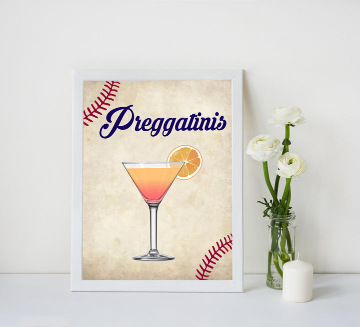 Preggatinis baby sign, Baseball baby signs, baseball baby decor, printable baby shower decor, fun baby decor, baby food signs, printable baby shower ideas