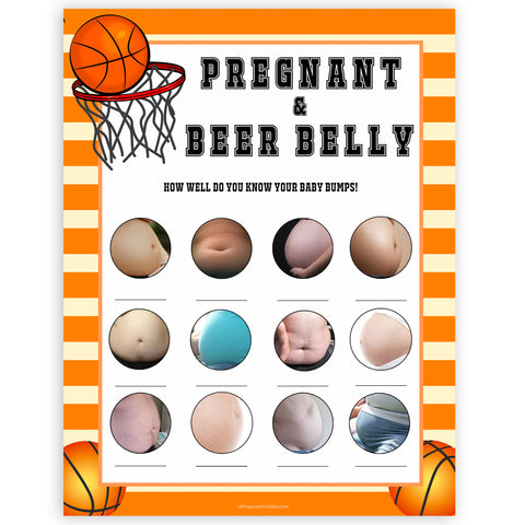 Basketball baby shower games, Pregnant or Beer Belly baby game, printable baby games, basket baby games, baby shower games, basketball baby shower idea, fun baby games, popular baby games
