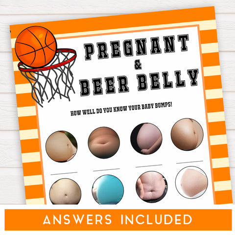 Basketball baby shower games, Pregnant or Beer Belly baby game, printable baby games, basket baby games, baby shower games, basketball baby shower idea, fun baby games, popular baby games