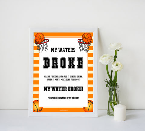 Basketball baby shower games, my waters broke baby game, printable baby games, basket baby games, baby shower games, basketball baby shower idea, fun baby games, popular baby games