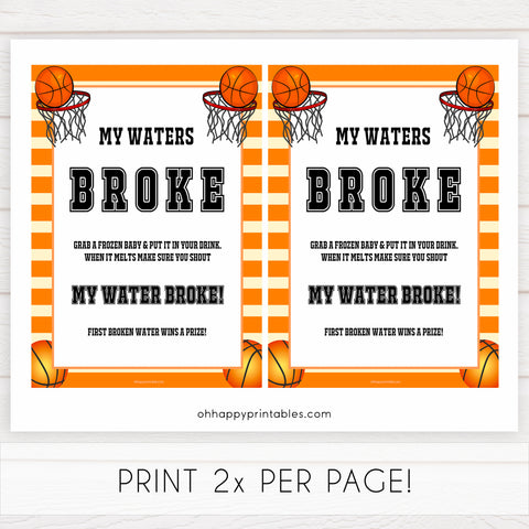 Basketball baby shower games, my waters broke baby game, printable baby games, basket baby games, baby shower games, basketball baby shower idea, fun baby games, popular baby games