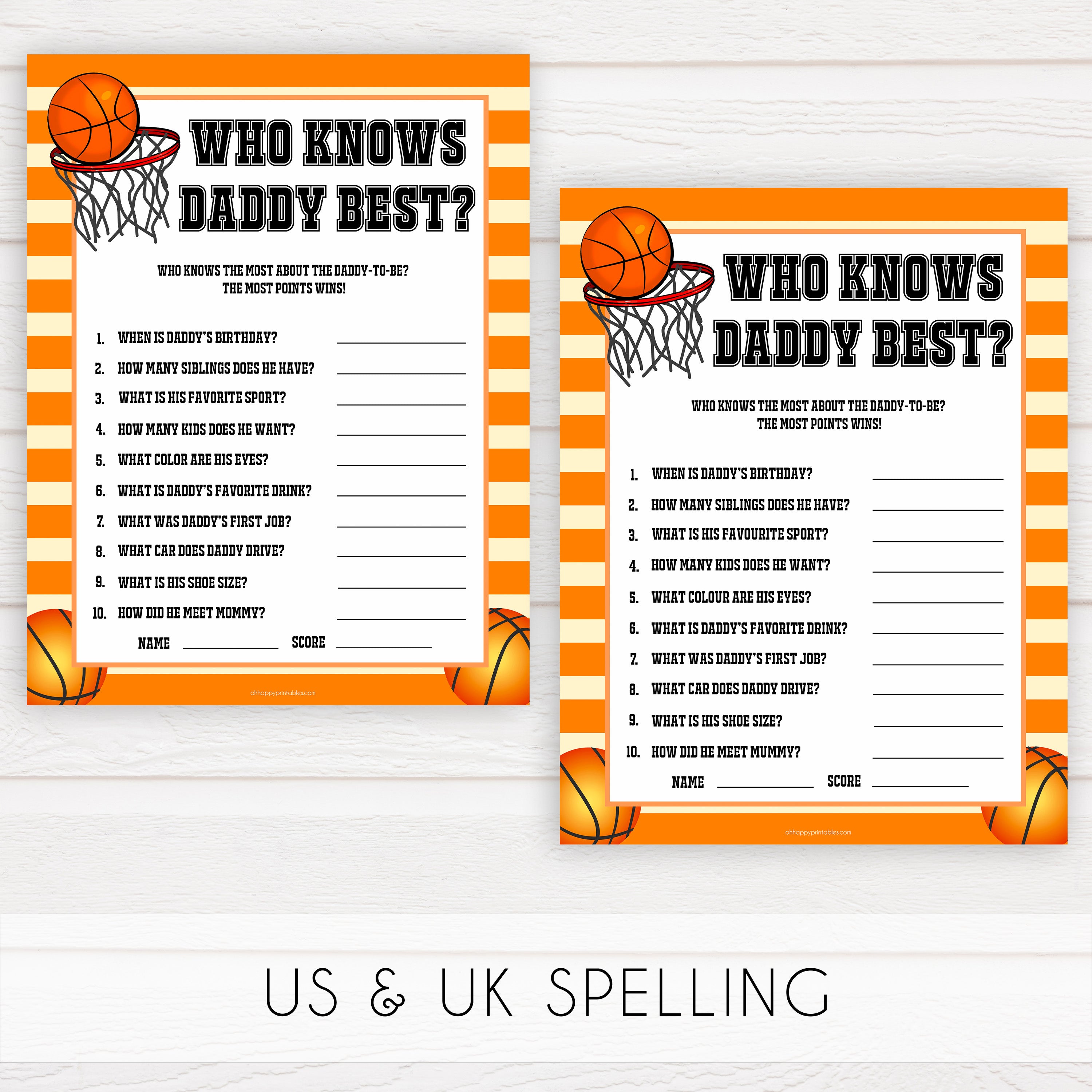 Basketball baby shower games, who knows daddy best baby game, printable baby games, basket baby games, baby shower games, basketball baby shower idea, fun baby games, popular baby games