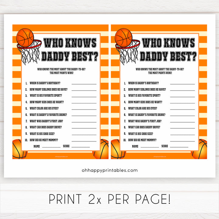 Basketball baby shower games, who knows daddy best baby game, printable baby games, basket baby games, baby shower games, basketball baby shower idea, fun baby games, popular baby games