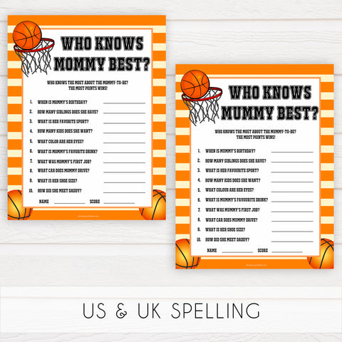 Basketball baby shower games, who knows mummy best, who knows mommy best baby game, printable baby games, basket baby games, baby shower games, basketball baby shower idea, fun baby games, popular baby games