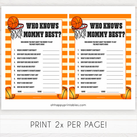 Basketball baby shower games, who knows mummy best, who knows mommy best baby game, printable baby games, basket baby games, baby shower games, basketball baby shower idea, fun baby games, popular baby games