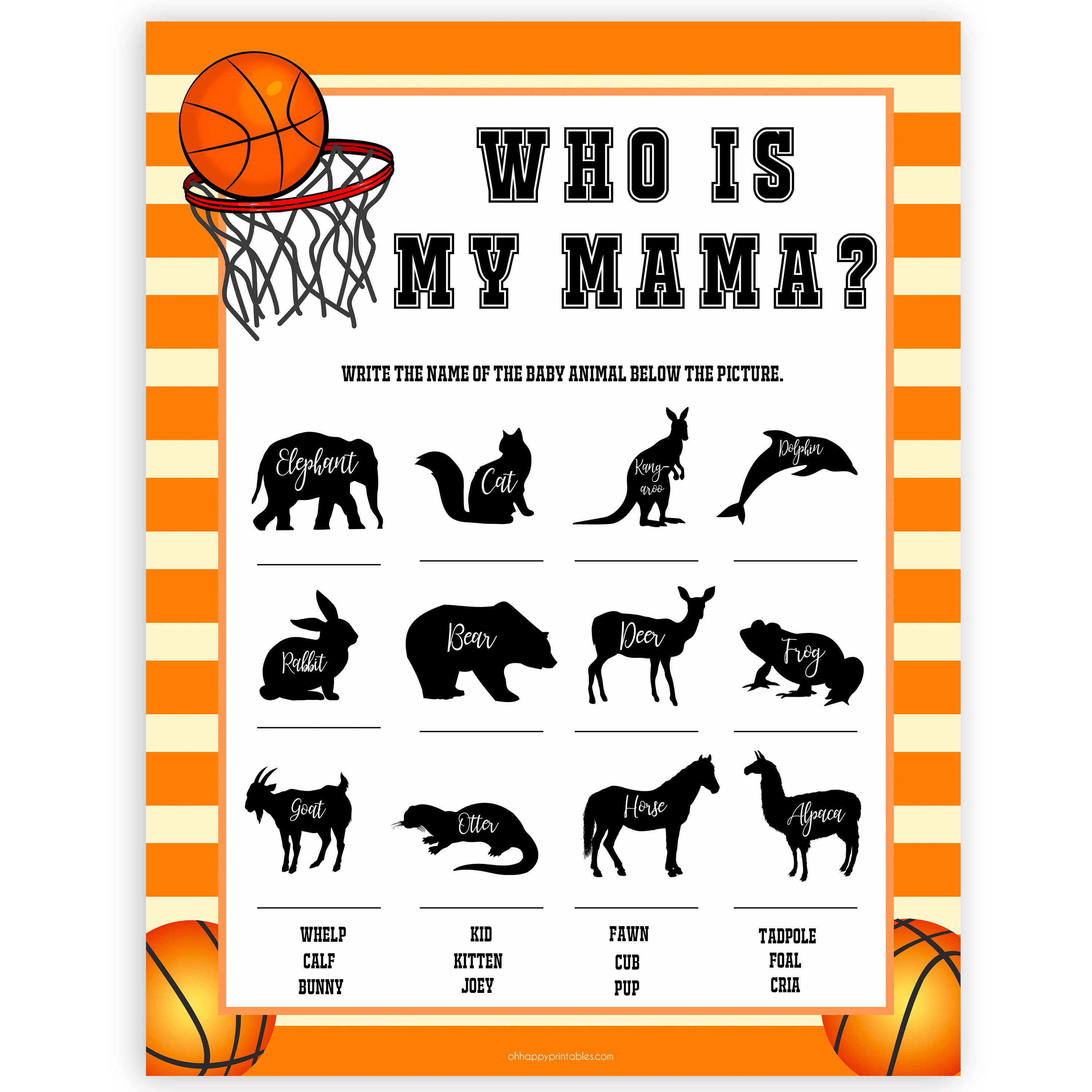 Basketball baby shower games, who is my mama baby game, printable baby games, basket baby games, baby shower games, basketball baby shower idea, fun baby games, popular baby games