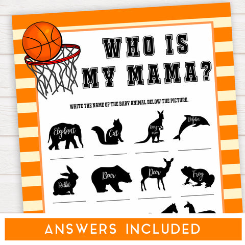 Basketball baby shower games, who is my mama baby game, printable baby games, basket baby games, baby shower games, basketball baby shower idea, fun baby games, popular baby games
