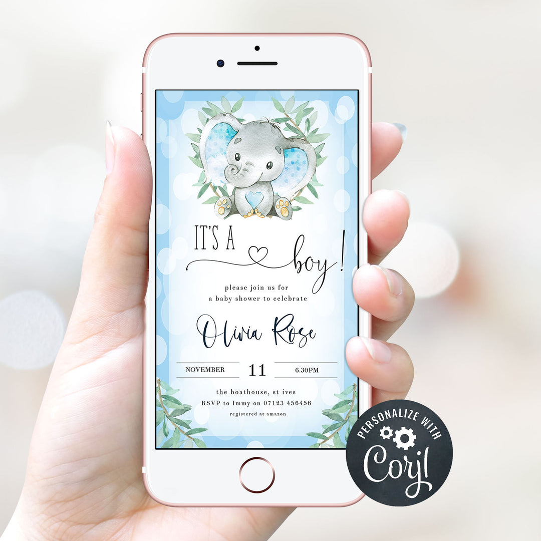 editable baby shower invitations, little peanut baby shower invitation, blue elephant baby shower, printable baby shower invitation, elephant baby shower theme 