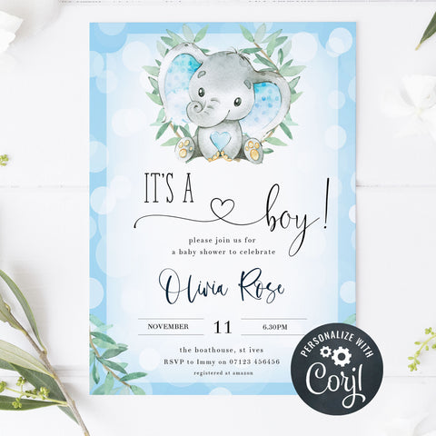 editable baby shower invitations, little peanut baby shower invitation, blue elephant baby shower, printable baby shower invitation, elephant baby shower theme 