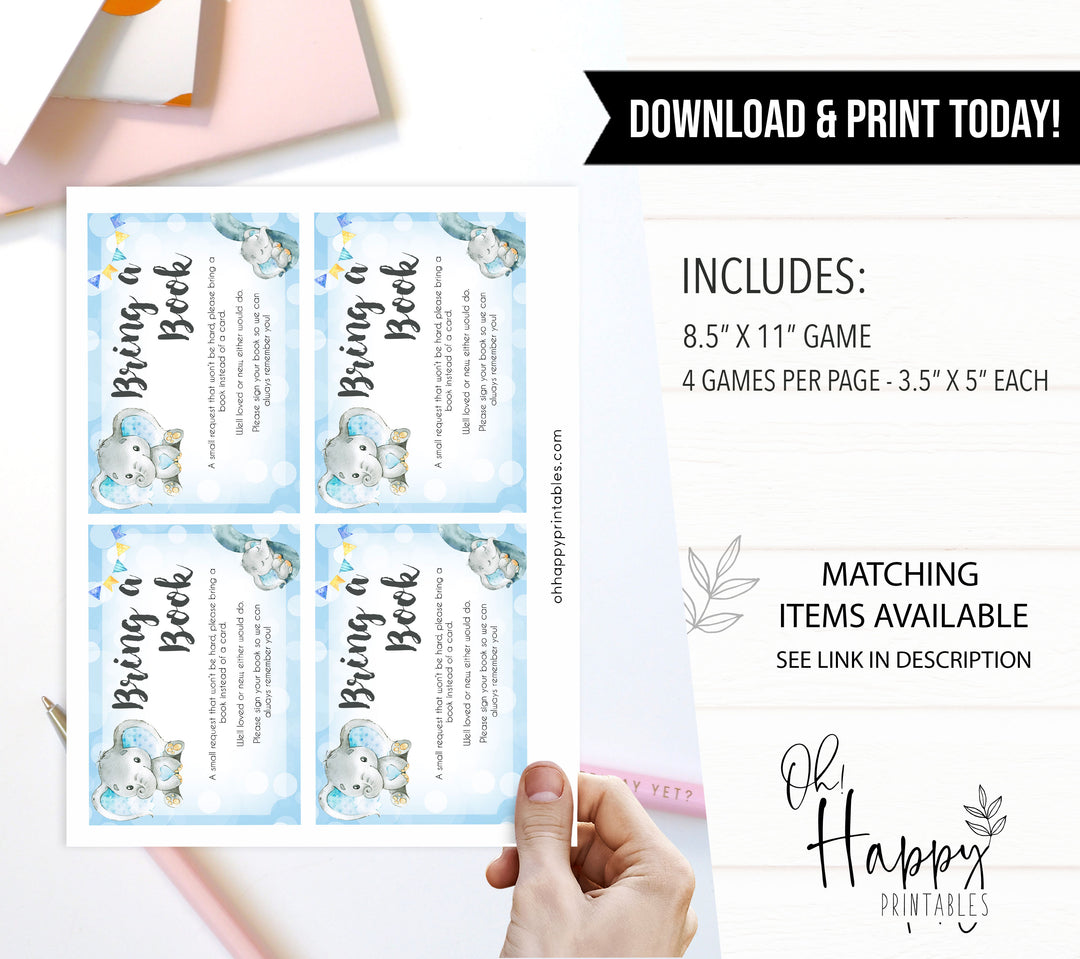 Blue elephant baby games, bring a book, elephant baby games, printable baby games, top baby games, best baby shower games, baby shower ideas, fun baby games, elephant baby shower
