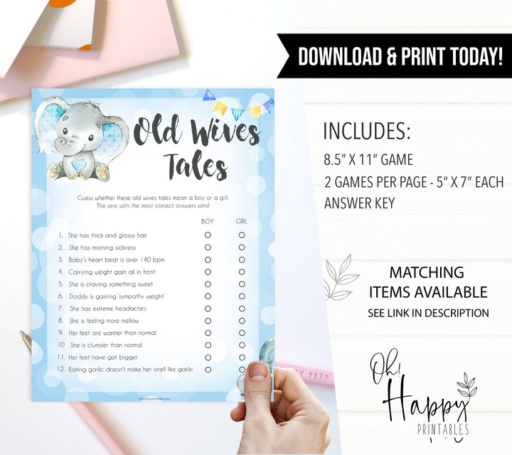 Blue elephant baby games, old wives tales, elephant baby games, printable baby games, top baby games, best baby shower games, baby shower ideas, fun baby games, elephant baby shower