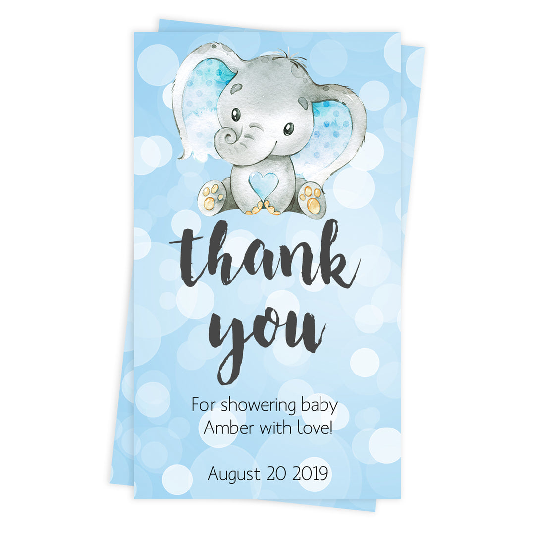 Elephant Thank You Notes For Baby Shower Guests Baby Thank You Tags Blue  Elephants Printable Baby, image size:1080x1080