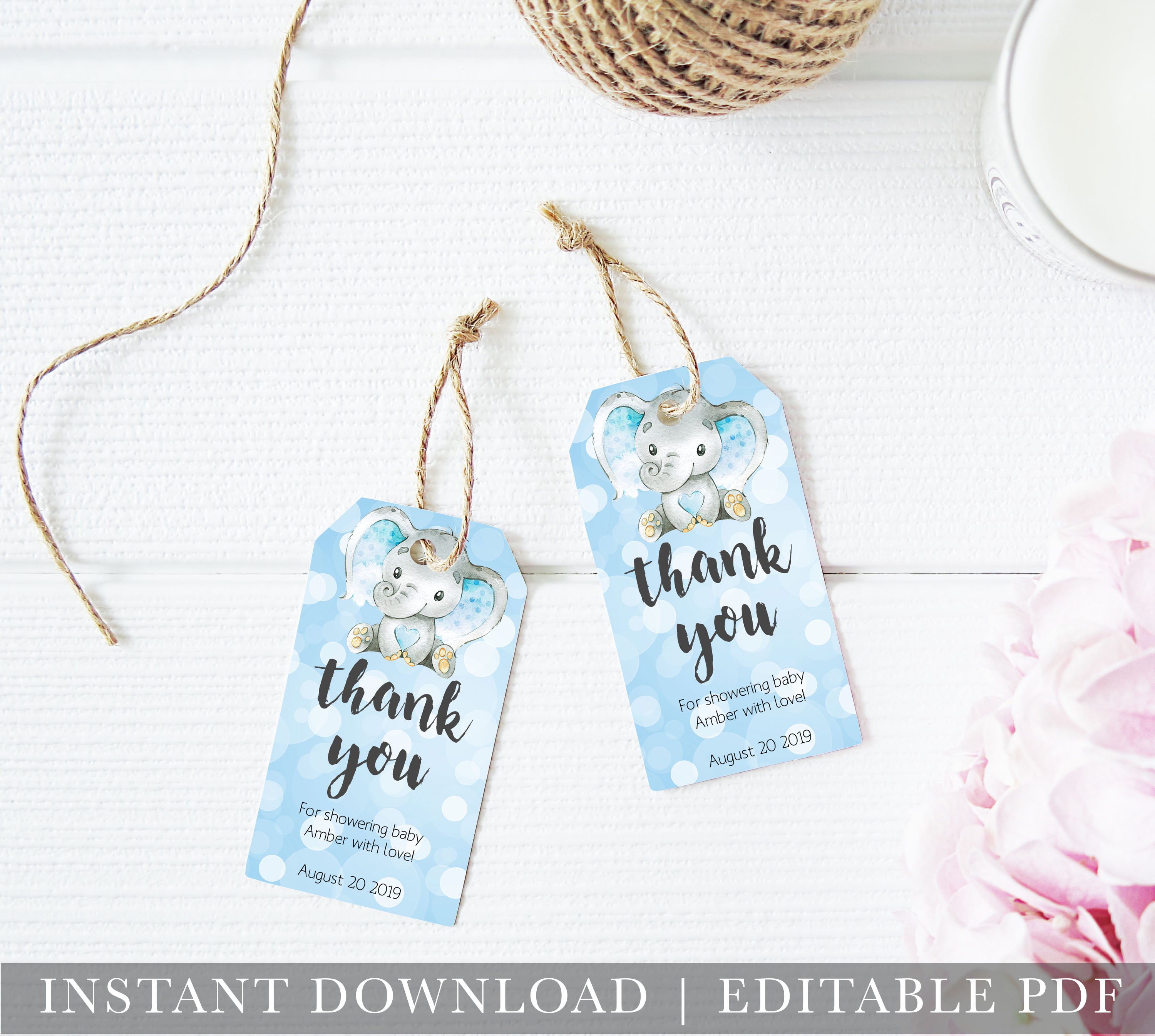 baby shower thank you tags, printable baby thank you tags, editable baby thank you tags