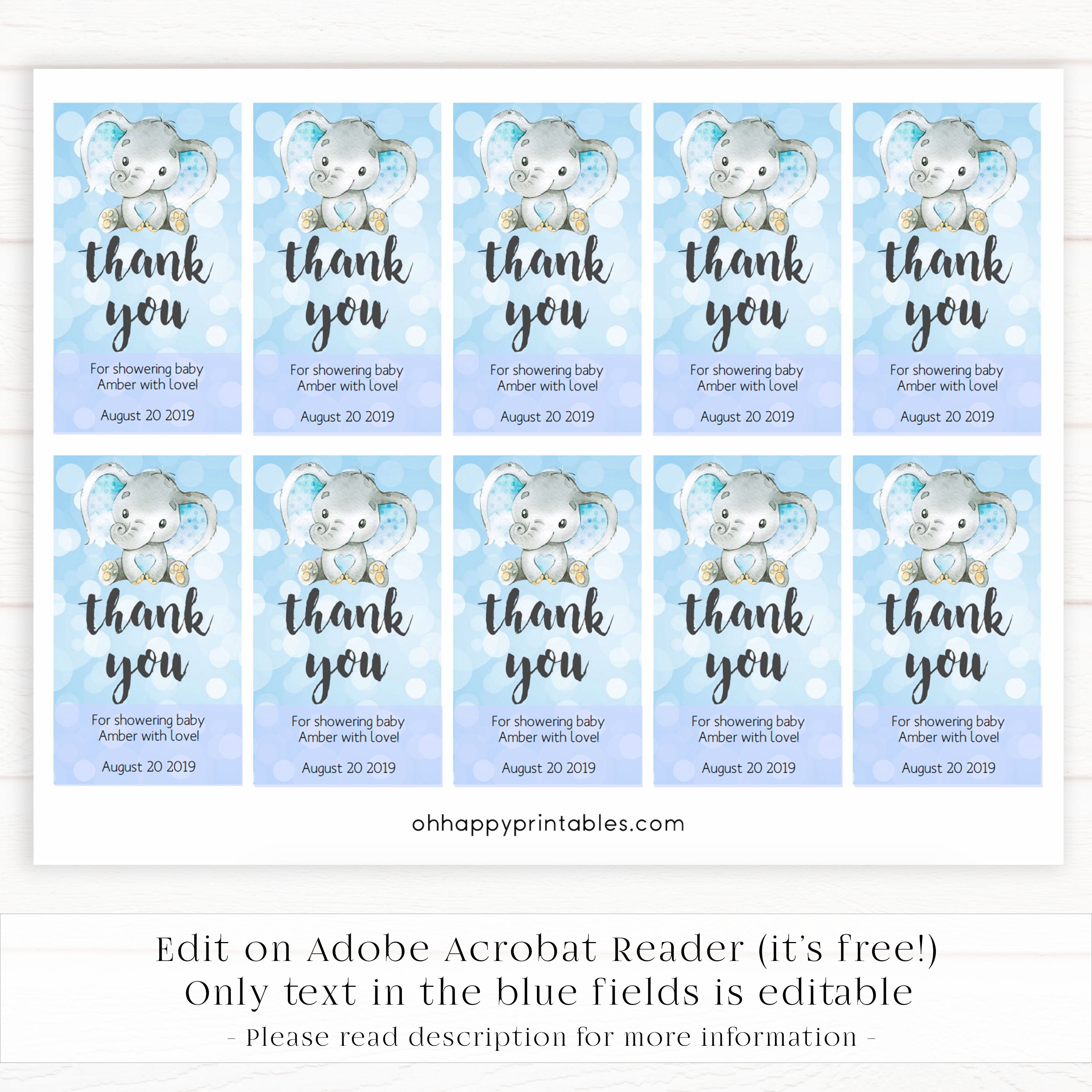 baby shower thank you tags, printable baby thank you tags, editable baby thank you tags