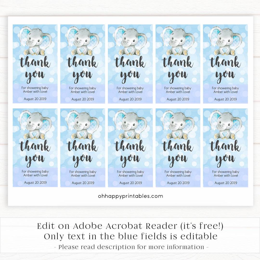 baby shower thank you tags, printable baby thank you tags, editable baby thank you tags