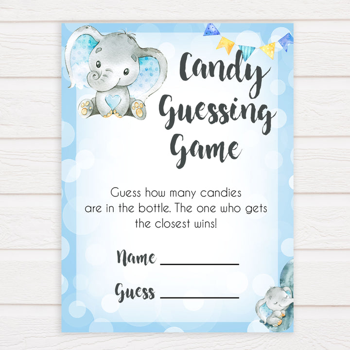 Blue elephant baby games, candy guessing game, elephant baby games, printable baby games, top baby games, best baby shower games, baby shower ideas, fun baby games, elephant baby shower