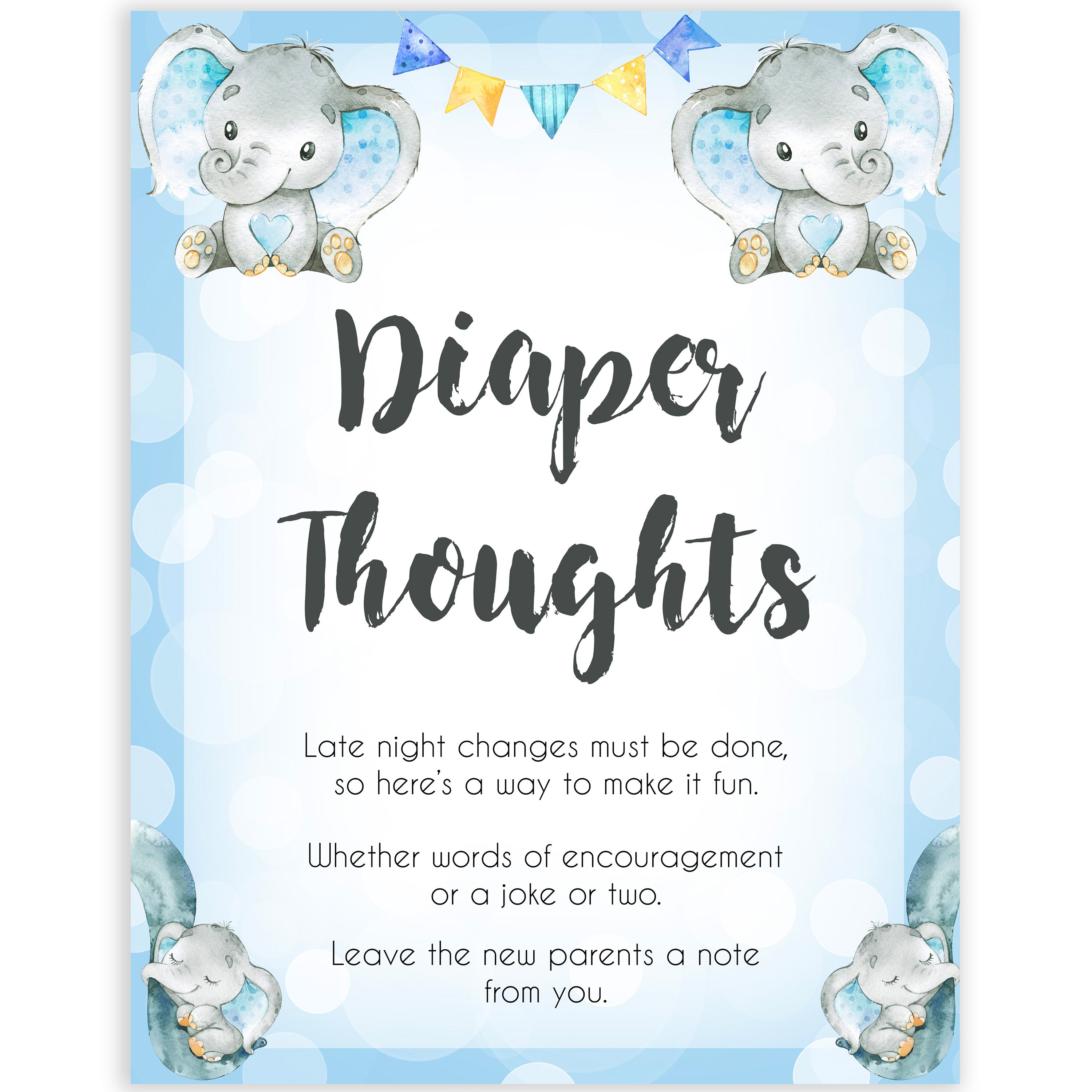 Blue elephant baby games, diaper thoughts, elephant baby games, printable baby games, top baby games, best baby shower games, baby shower ideas, fun baby games, elephant baby shower