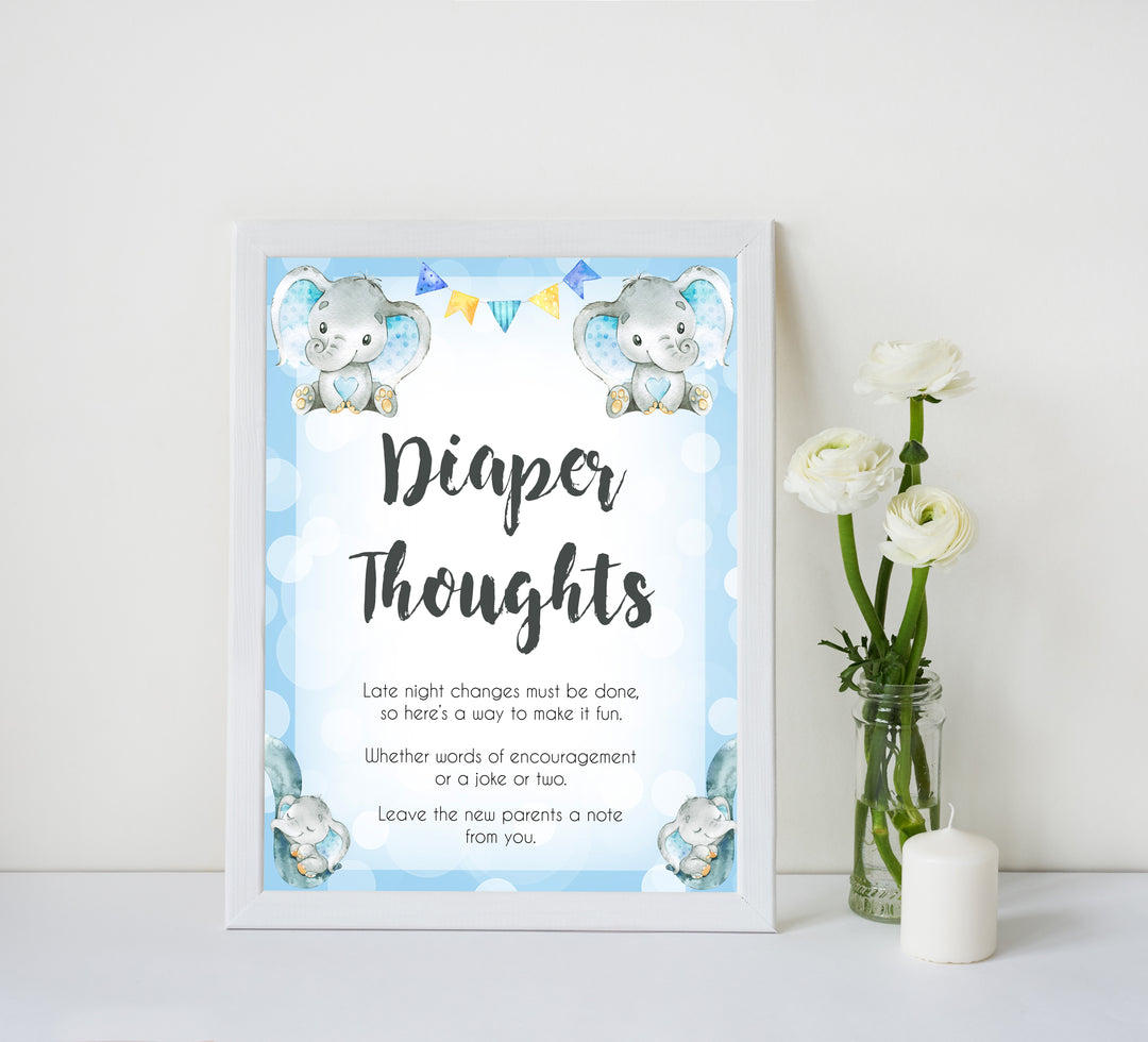 Blue elephant baby games, diaper thoughts, elephant baby games, printable baby games, top baby games, best baby shower games, baby shower ideas, fun baby games, elephant baby shower