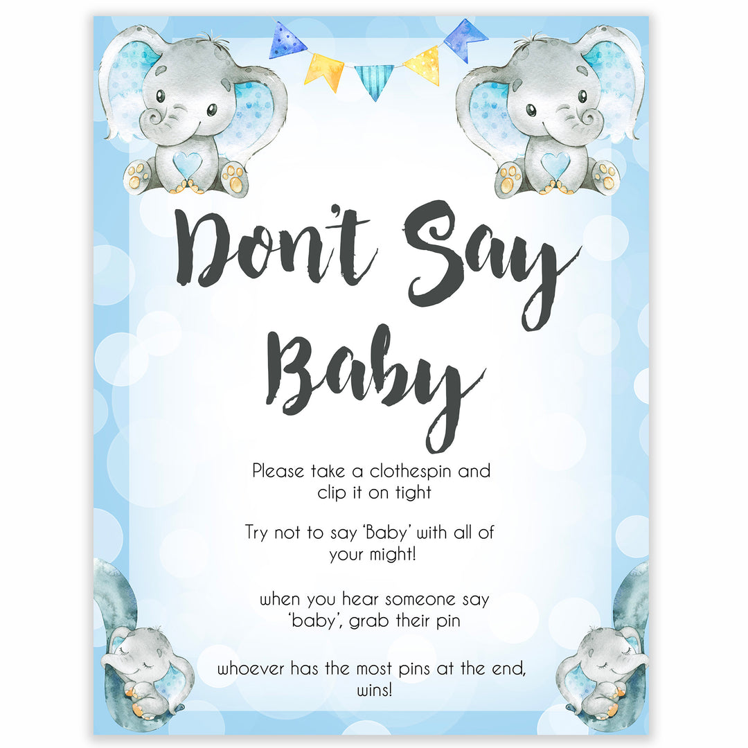 Blue elephant baby games, dont say baby, elephant baby games, printable baby games, top baby games, best baby shower games, baby shower ideas, fun baby games, elephant baby shower
