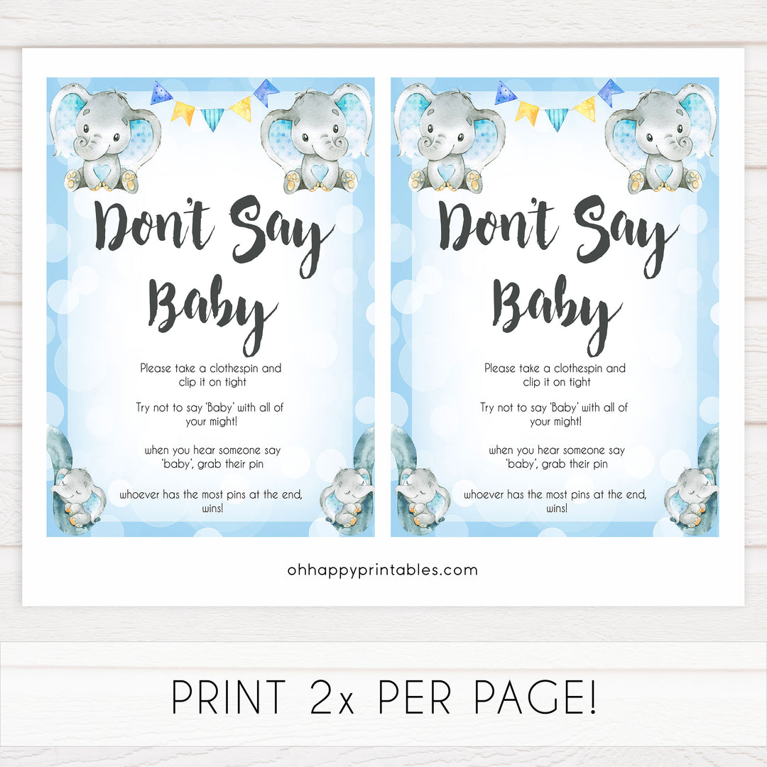 Blue elephant baby games, dont say baby, elephant baby games, printable baby games, top baby games, best baby shower games, baby shower ideas, fun baby games, elephant baby shower