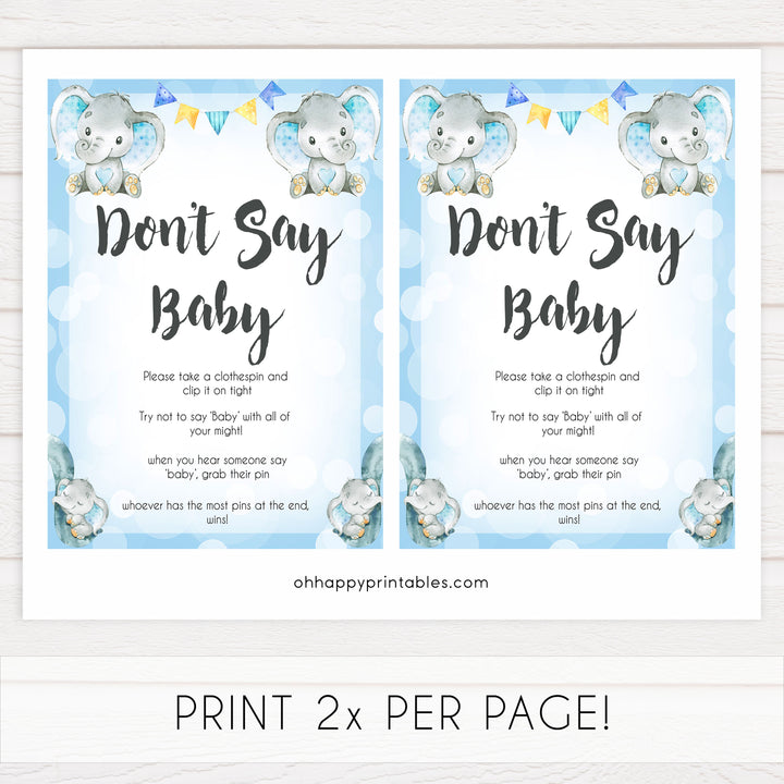 Blue elephant baby games, dont say baby, elephant baby games, printable baby games, top baby games, best baby shower games, baby shower ideas, fun baby games, elephant baby shower