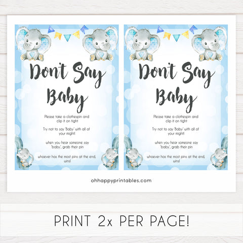 Blue elephant baby games, dont say baby, elephant baby games, printable baby games, top baby games, best baby shower games, baby shower ideas, fun baby games, elephant baby shower