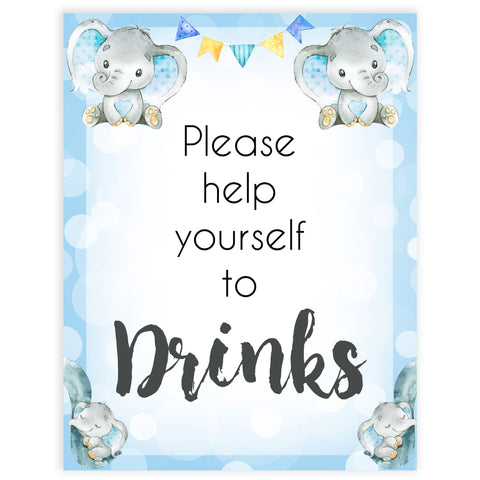 drinks baby table signs, drinks baby signs, Blue elephant baby decor, printable baby table signs, printable baby decor, blue table signs, fun baby signs, fun baby table signs