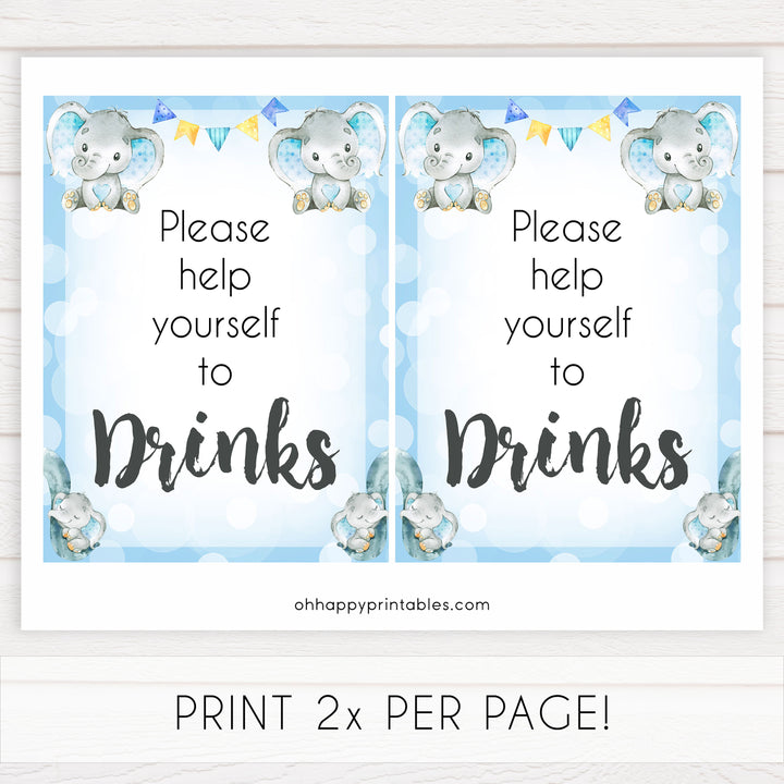 drinks baby table signs, drinks baby signs, Blue elephant baby decor, printable baby table signs, printable baby decor, blue table signs, fun baby signs, fun baby table signs