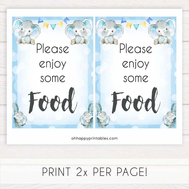 food baby table signs, food baby signs, Blue elephant baby decor, printable baby table signs, printable baby decor, blue table signs, fun baby signs, fun baby table signs