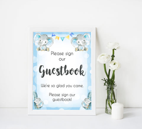 guestbook baby table sign, guestbook baby signs, Blue elephant baby decor, printable baby table signs, printable baby decor, blue table signs, fun baby signs, fun baby table signs