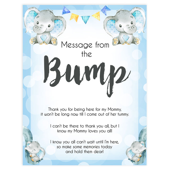 Blue elephant baby games, message from the bump, elephant baby games, printable baby games, top baby games, best baby shower games, baby shower ideas, fun baby games, elephant baby shower