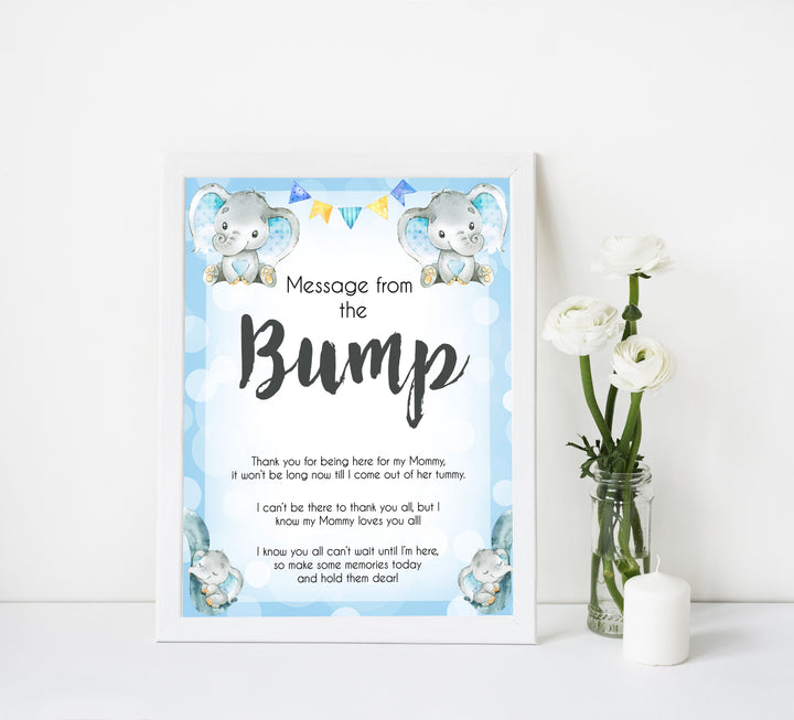 Blue elephant baby games, message from the bump, elephant baby games, printable baby games, top baby games, best baby shower games, baby shower ideas, fun baby games, elephant baby shower