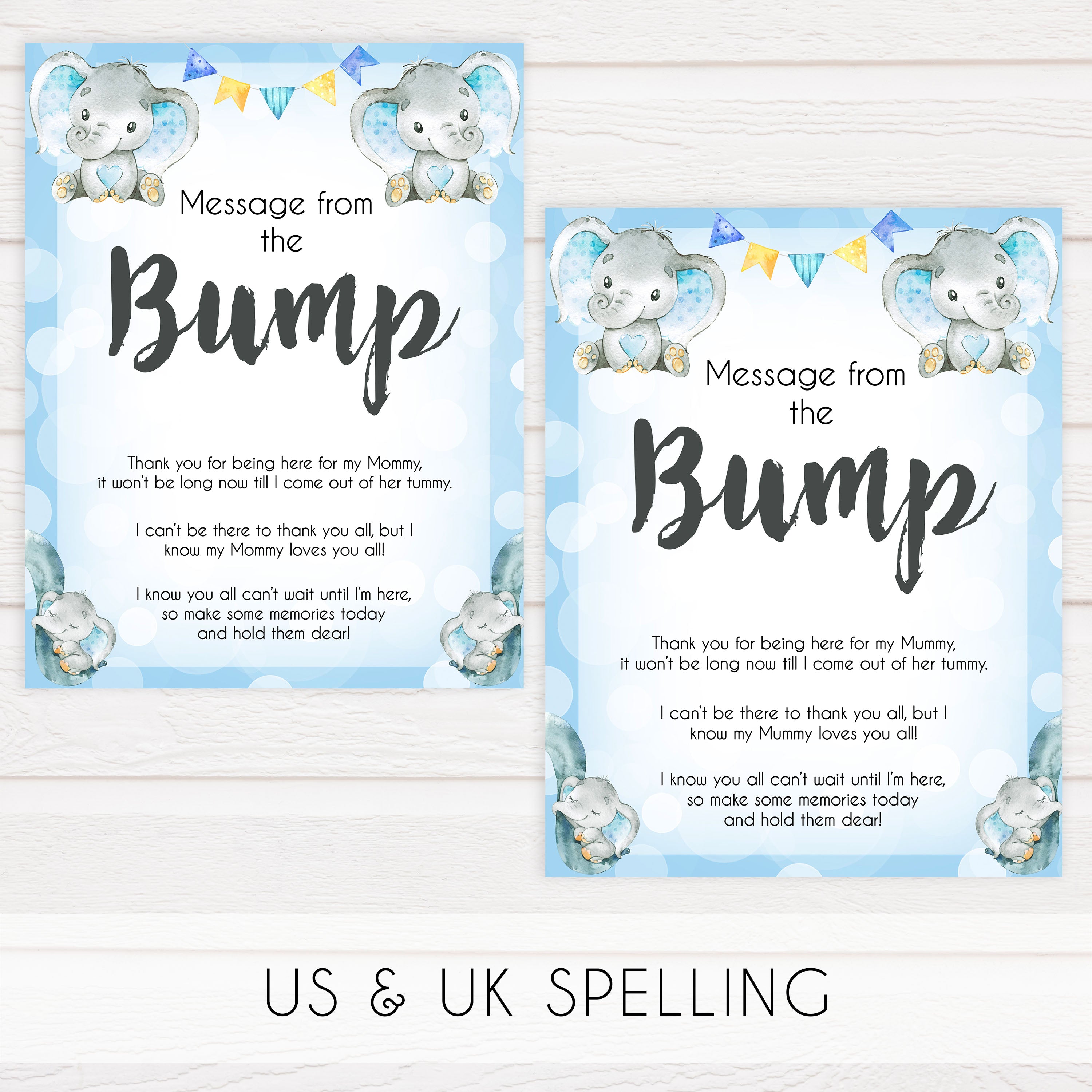 Blue elephant baby games, message from the bump, elephant baby games, printable baby games, top baby games, best baby shower games, baby shower ideas, fun baby games, elephant baby shower
