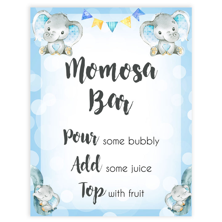 momosa baby table sign, momosa baby sign, Blue elephant baby decor, printable baby table signs, printable baby decor, blue table signs, fun baby signs, fun baby table signs