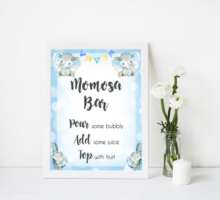 momosa baby table sign, momosa baby sign, Blue elephant baby decor, printable baby table signs, printable baby decor, blue table signs, fun baby signs, fun baby table signs