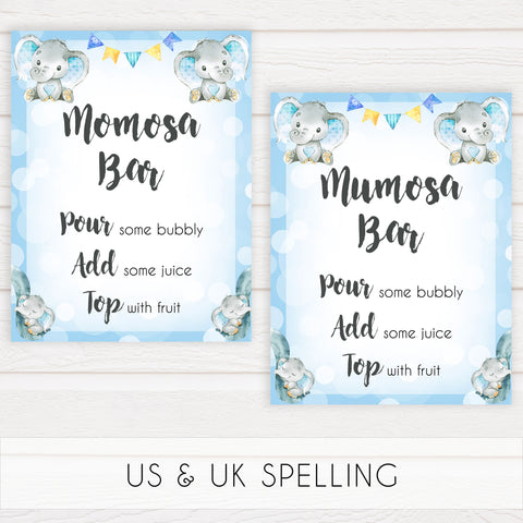 momosa baby table sign, momosa baby sign, Blue elephant baby decor, printable baby table signs, printable baby decor, blue table signs, fun baby signs, fun baby table signs