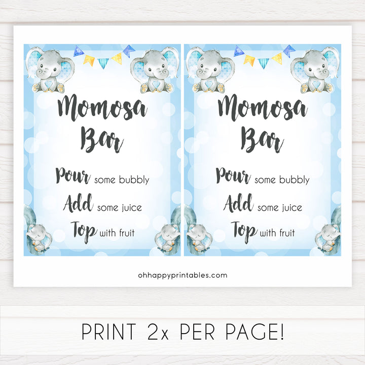 momosa baby table sign, momosa baby sign, Blue elephant baby decor, printable baby table signs, printable baby decor, blue table signs, fun baby signs, fun baby table signs