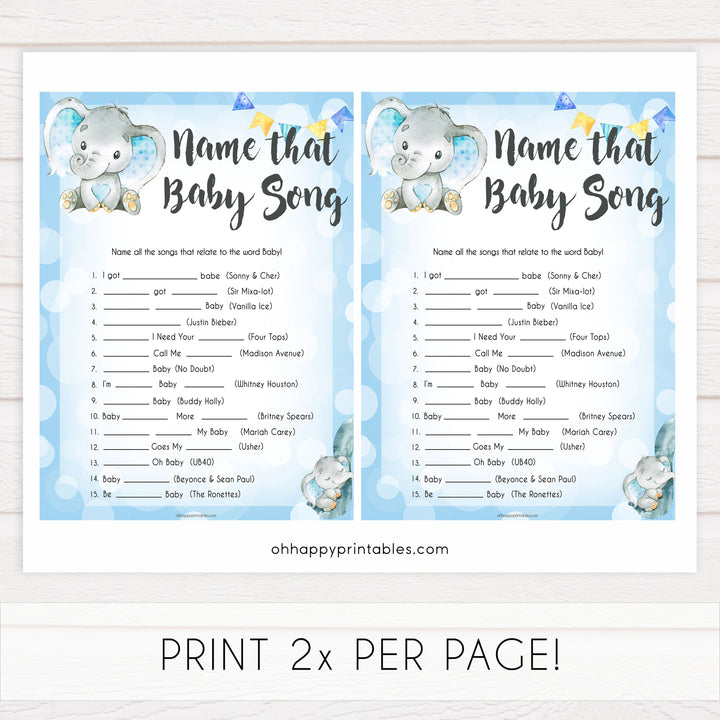 Blue elephant baby games, name that baby song, elephant baby games, printable baby games, top baby games, best baby shower games, baby shower ideas, fun baby games, elephant baby shower