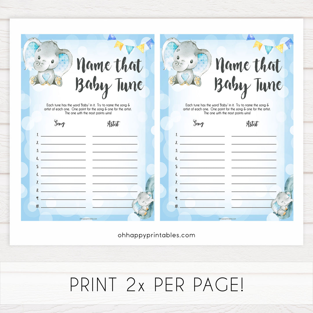 Blue elephant baby games, name that baby tune, elephant baby games, printable baby games, top baby games, best baby shower games, baby shower ideas, fun baby games, elephant baby shower