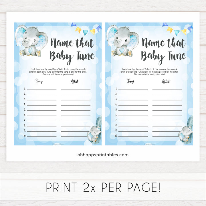 Blue elephant baby games, name that baby tune, elephant baby games, printable baby games, top baby games, best baby shower games, baby shower ideas, fun baby games, elephant baby shower