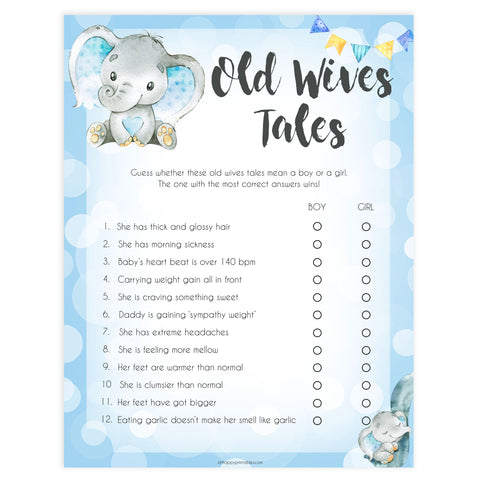 Blue elephant baby games, old wives tales, elephant baby games, printable baby games, top baby games, best baby shower games, baby shower ideas, fun baby games, elephant baby shower