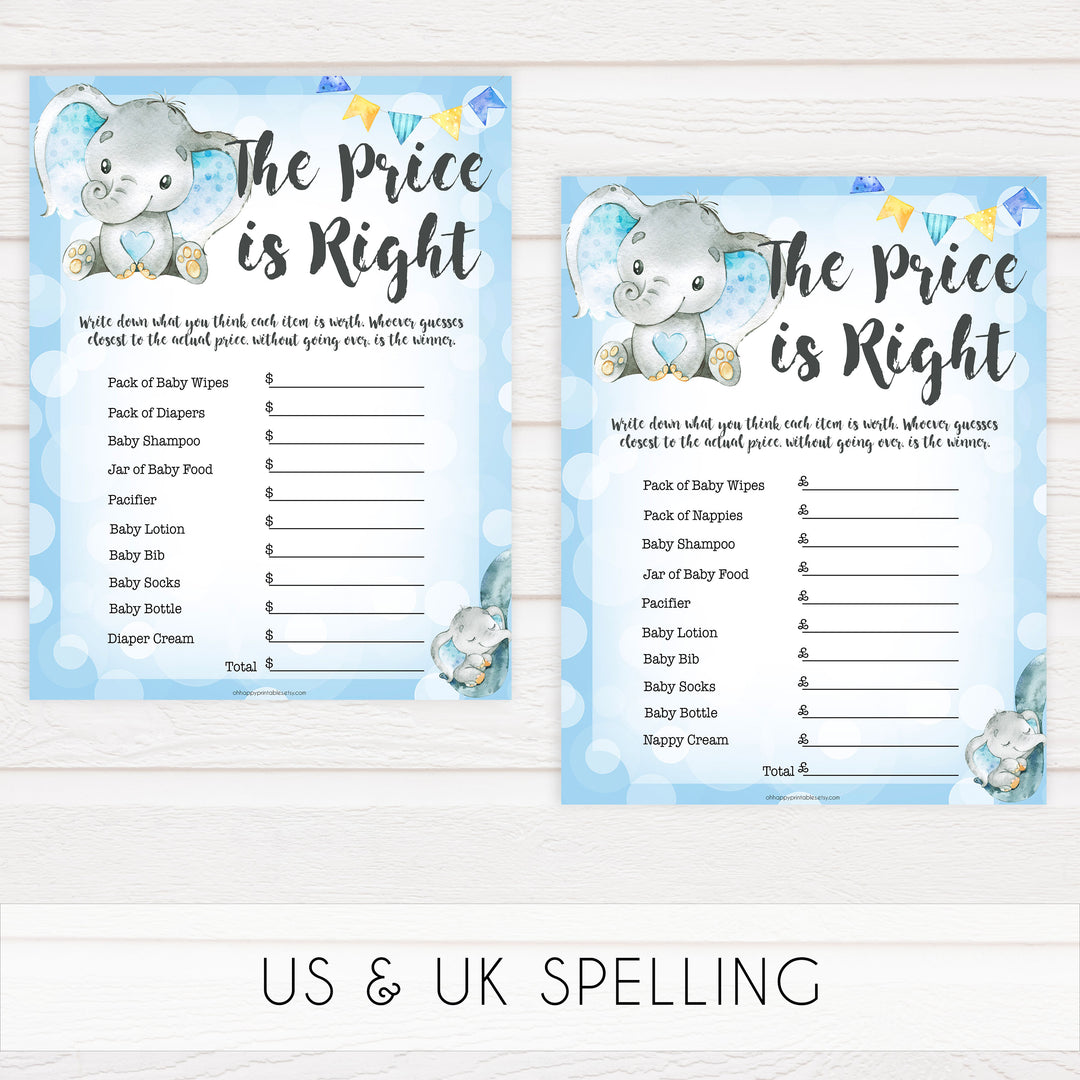 Blue elephant baby games, the price is right, elephant baby games, printable baby games, top baby games, best baby shower games, baby shower ideas, fun baby games, elephant baby shower