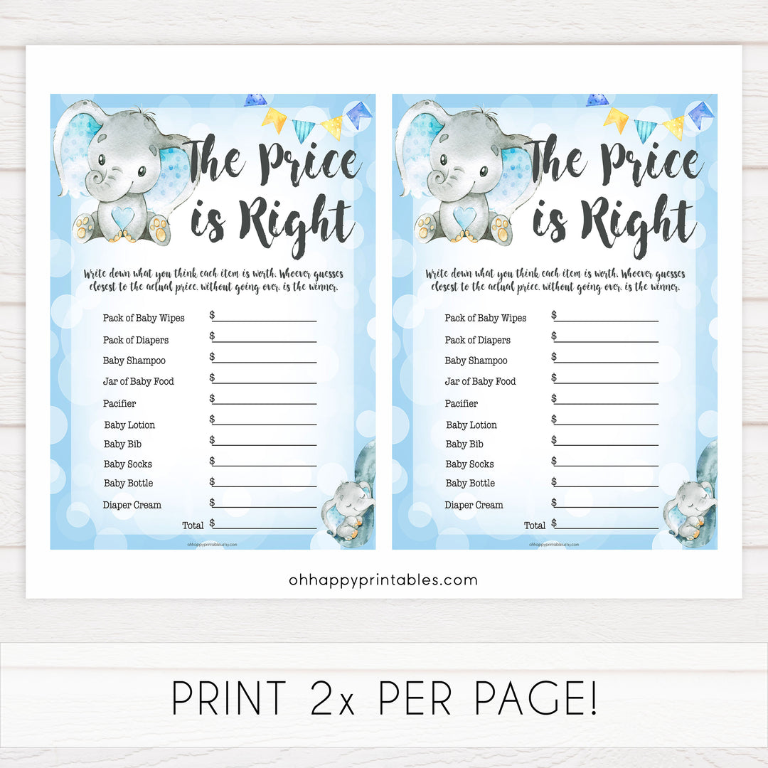 Blue elephant baby games, the price is right, elephant baby games, printable baby games, top baby games, best baby shower games, baby shower ideas, fun baby games, elephant baby shower