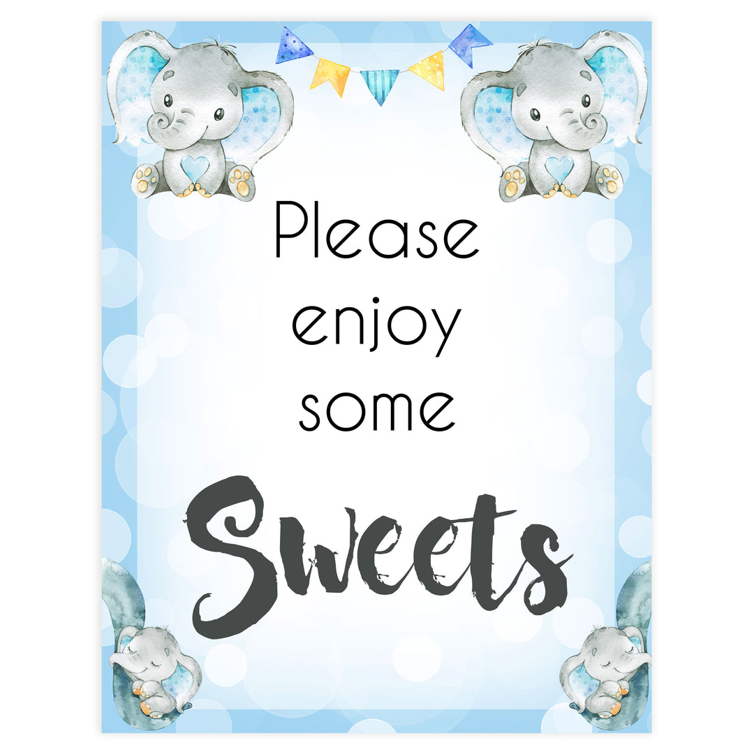 sweet baby table signs, Blue elephant baby decor, printable baby table signs, printable baby decor, blue table signs, fun baby signs, fun baby table signs