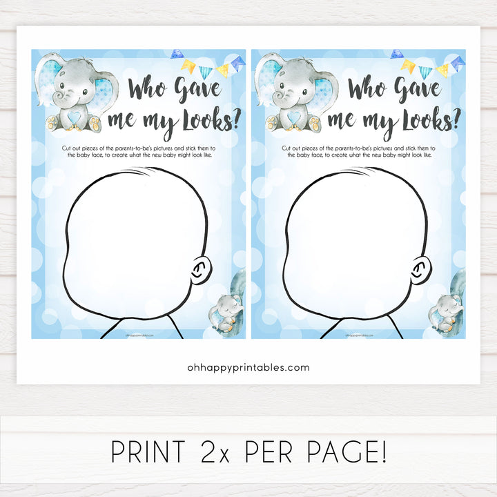 Blue elephant baby games, who gave me my looks, elephant baby games, printable baby games, top baby games, best baby shower games, baby shower ideas, fun baby games, elephant baby shower