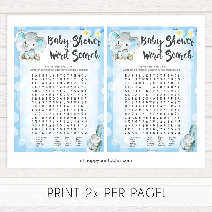 Blue elephant baby games, baby shower word search, elephant baby games, printable baby games, top baby games, best baby shower games, baby shower ideas, fun baby games, elephant baby shower