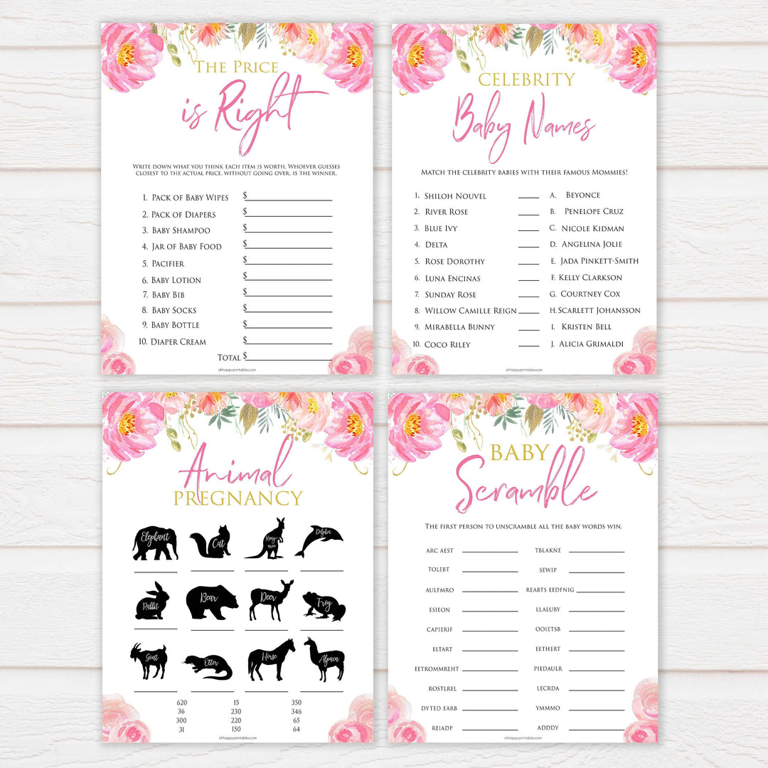Pink blush floral baby shower game, 10 baby shower games, baby games bundle, printable baby games, baby shower games, blush baby shower, floral baby games, girl baby shower ideas, pink baby shower ideas, floral baby games, popular baby games, fun baby games
