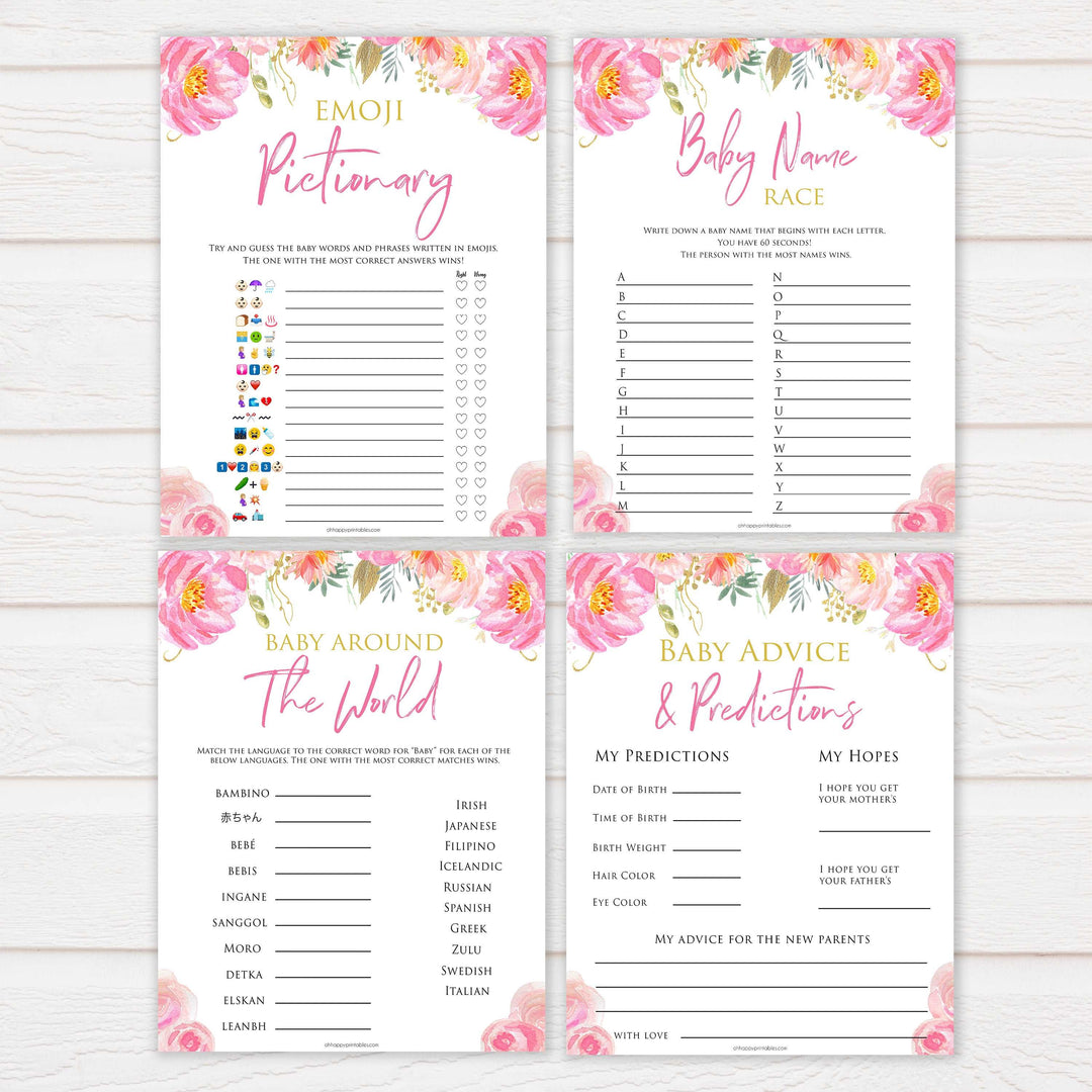 Pink blush floral baby shower game, 10 baby shower games, baby games bundle, printable baby games, baby shower games, blush baby shower, floral baby games, girl baby shower ideas, pink baby shower ideas, floral baby games, popular baby games, fun baby games