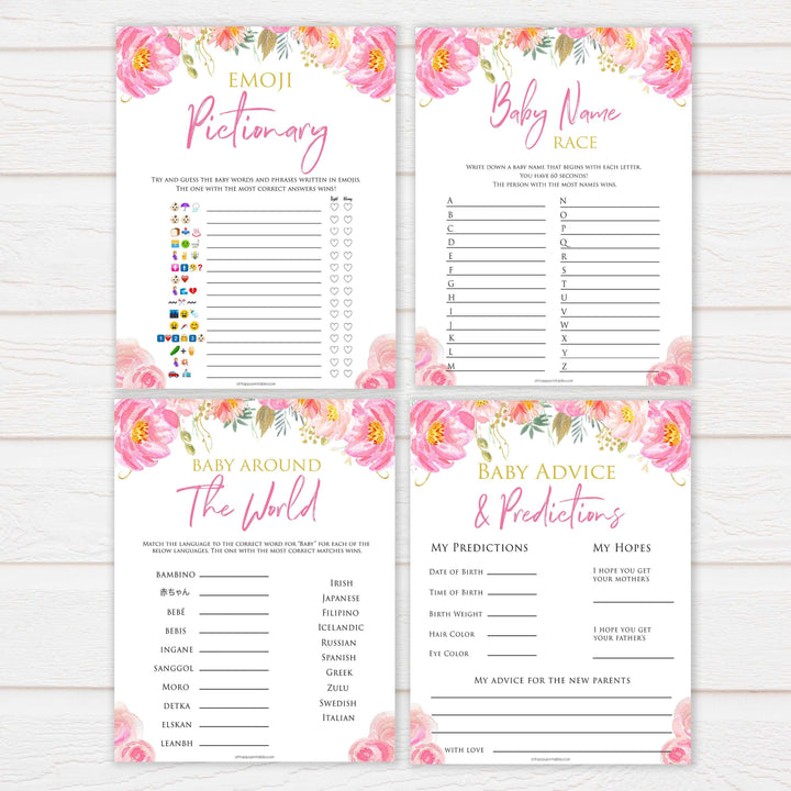 Pink blush floral baby shower game, 10 baby shower games, baby games bundle, printable baby games, baby shower games, blush baby shower, floral baby games, girl baby shower ideas, pink baby shower ideas, floral baby games, popular baby games, fun baby games